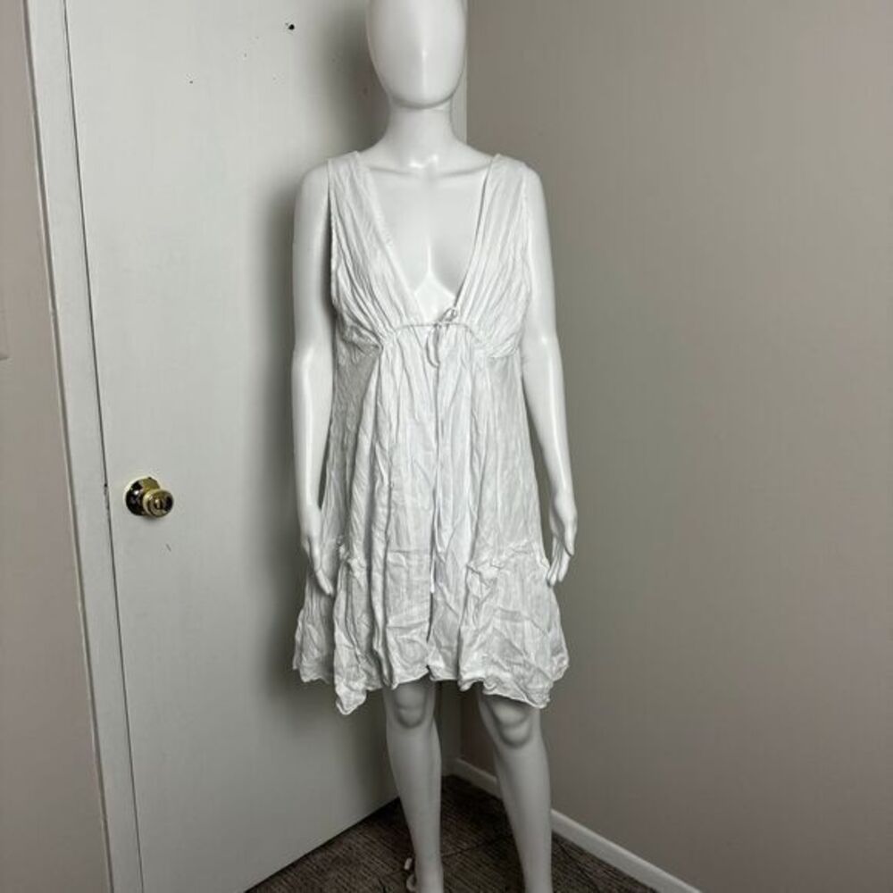 Commense White Plunge Neck Sleeveless Mini Dress Beach Summer Casual Wear M - Picture 3 of 11